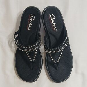 Skechers Black Women's Sandals with Rhinestones
